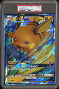 2019 POKEMON SM BLACK STAR PROMO HIDDEN FATES COLL-RAICHU-GX-TAG RAICHU GX PSA 7 - Image 1