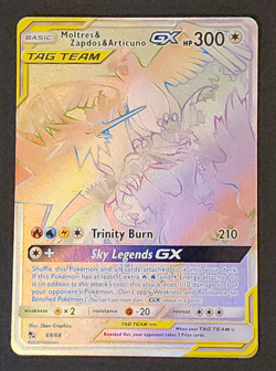 Pokemon TCG Hidden Fates Moltres Zapdos Articuno GX 69/68 Rainbow Secret Rare - Image 1
