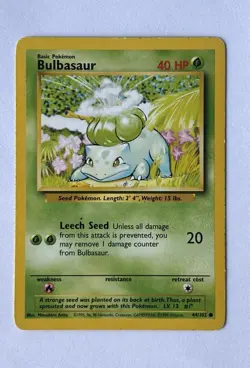 Pokemon Bulbasaur 1999 - Base Set Unlimited Card 44/102 - WOTC - Vintage - LP - Image 1