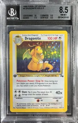 Pokemon Dragonite Fossil 1st Edition Holo Rare #4 BGS 8.5 NM/M+ with subgrades! - Image 1