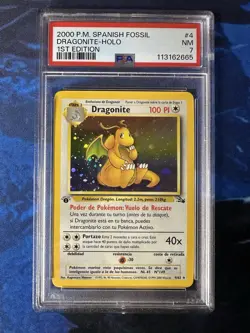 Pokemon 2000 P.M. Spanish Fossil Dragonite Holo 1st Edition #4/62 PSA 7 Low Pop - Image 4