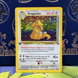 1999 POKEMON DRAGONITE 1ST EDITION FOSSIL HOLO RARE 4/62 LP + - Image 1