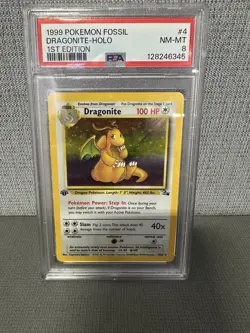 1999 POKEMON FOSSIL 1ST ED #4 DRAGONITE-HOLO PSA 8 NM-MT - Image 1
