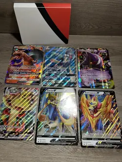 Pokemon Jumbo Card Lot Of 6 Charizard Primarina Gengar Meowth GX VMax With Book - Image 1