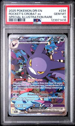 2025 POKEMON DRI EN-DESTINED RIVALS #234 TEAM ROCKET'S CROBAT EX PSA 10 - Image 1
