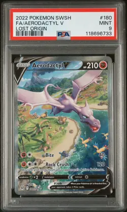 PSA 9(OC) 2022 Pokemon SWSH Full Art Aerodactyl V Lost Origin #180 Mint Rare Alt - Image 1