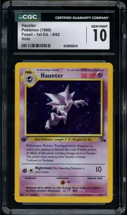 Haunter 6/62 Fossil 1st Edition Holo CGC 10 Gem Mint 🔥 1999 Pokemon - Image 1