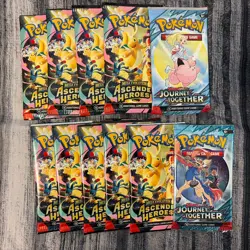 Lot of 9 Pokemon Ascended Heroes Booster Packs from Regular ETB w/free 2 Journey - Image 1