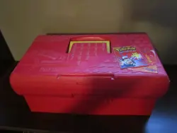 POKEMON CARD RED STORAGE BOX JUST STUFF LIDDED 1995 VINTAGE STORE TONS OF CARDS! - Image 3