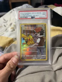 2019 POKEMON SUN & MOON COSMIC ECLIPSE SECRET #241 FULL ART/PIKACHU PSA 9 - Image 1