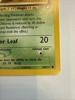 Pokemon Card - Chikorita Neo Genesis 54/111 Common 1st Edition - Image 4