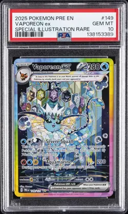 2025 POKEMON PRE EN-PRISMATIC EVOLUTIONS #149 VAPOREON EX PSA 10 - Image 1