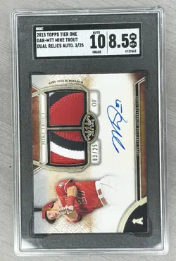 2015 Topps Tier One Mike Trout Dual Relic Auto /25 - Game Used - Image 1