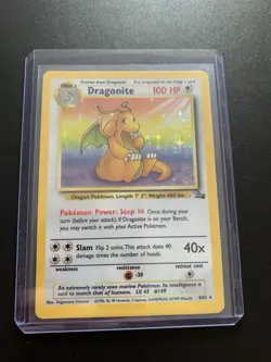 Pokemon TCG Dragonite Fossil Holo Unlimited Rare Card 4/62 Vintage WOTC - Image 1
