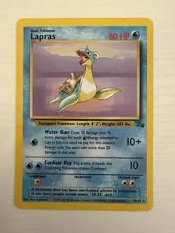 Rare Pokemon Trading Card Fossil Set Lapras 25/62 WOTC Non Holo 1999 - Image 1