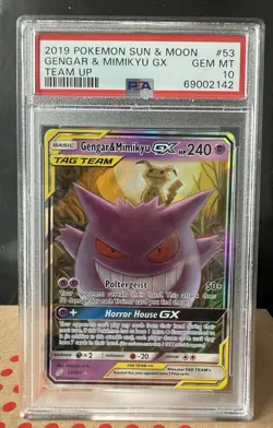 Pokemon Team Up Gengar & Mimikyu GX 53/181 Ultra Rare Holo TAG TEAM PSA 10 - Image 1