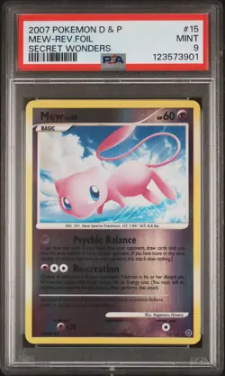 2007 Pokemon Secret Wonders Mew Reverse Holo Rare 15/132 POP 34 - PSA 9 MINT - Image 1