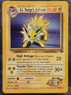 Pokemon TCG Lt. Surge's Jolteon 28/132 Gym Challenge Unlimited Non Holo NM 28/13 - Image 1