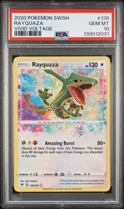 PSA 10 RAYQUAZA 138 VIVID VOLTAGE SWORD & SHIELD AMAZING RARE POKEMON GEM MINT - Image 1