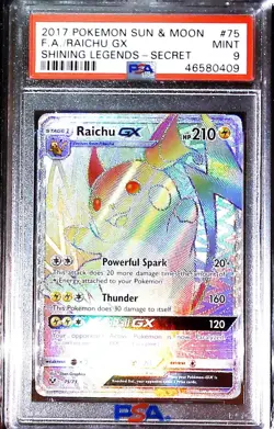 Pokemon Raichu GX Full Art Rainbow 2017 Shining Legends Secret Rare 75/73 PSA 9 - Image 1