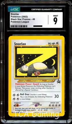 CGC 9 MINT Snorlax Z # 49 WOTC Black Star Promo Pokemon Card - Image 1