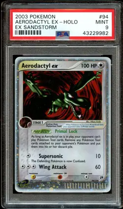 PSA 9 MINT Aerodactyl Ex 94/100 Sandstorm HOLO RARE Pokemon Card 982 - Image 1