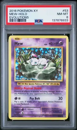 2016 POKEMON XY EVOLUTIONS #53 MEW-HOLO PSA 8 - Image 1