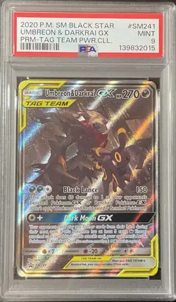 Pokemon Card- Umbreon & Darkrai GX SM241 Sun & Moon Black Star Promo PSA 9 - Image 1