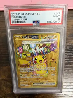 2024 Pokemon Surging Sparks Pikachu ex Hyper Rare #247 PSA 9 Mint Graded English - Image 1