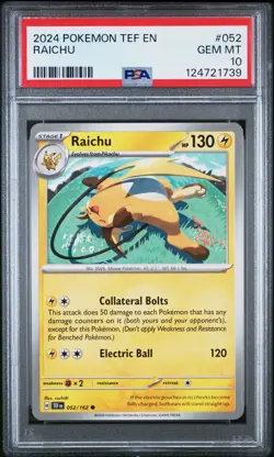 2024 POKEMON TEF EN-TEMPORAL FORCES #052 RAICHU PSA 10 - Image 1