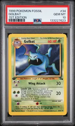 1999 POKEMON FOSSIL 1ST ED #34 GOLBAT PSA 10 - Image 1