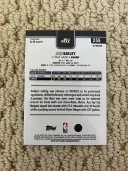 2025-26 Topps Chrome Ace Bailey #255 Refractor Rookie Utah Jazz SP￼ - Image 2