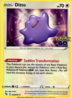 Ditto Holo Rare Pokemon GO 053/078 NM - Image 1
