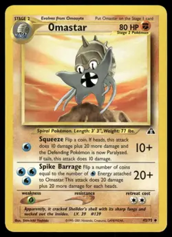 Pokemon Tcg Omastar #43 Pokemon Neo Discovery LP - Image 1