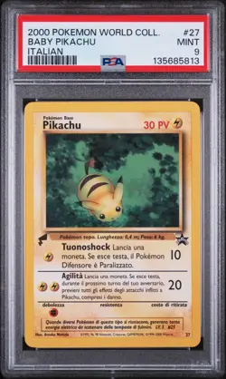 2000 Pokemon Pikachu World Collection Baby Pikachu Italian 27 PSA 9 - Image 1