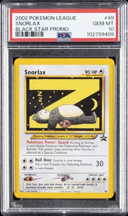 2002 POKEMON LEAGUE PROMO BLACK STAR #49 SNORLAX PSA 10 - Image 1