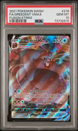 Pokemon Greedent Vmax Full Art Fusion Strike PSA 10 - Plus Free Pack! - Image 1