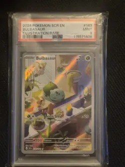 Pokemon TCG Bulbasaur Holo Card Illustration Stellar Crown Rare 143/142 PSA 9 - Image 1