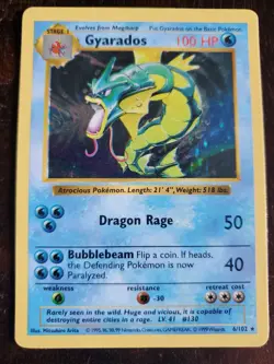 Gyarados Shadowless 06/102 Holo Rare Base Set Vintage 1999 Pokemon Card - Image 1