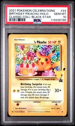 Birthday Pikachu 24 Pokemon Celebrations 25th Anniversary Gem Mint PSA 10 - Image 1