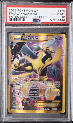 2016 POKEMON XY FATES COLLIDE SECRET #125 FULL ART/ALAKAZAM EX PSA 10 - Image 1