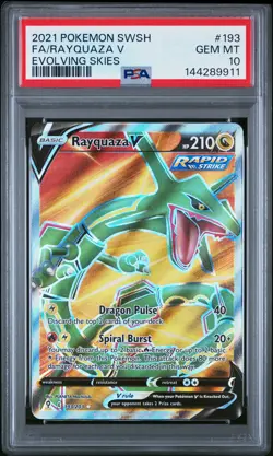 2021 POKEMON SWORD & SHIELD EVOLVING SKIES #193 FULL ART/RAYQUAZA V PSA 10 - Image 1