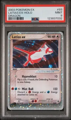 PSA 9 Latias ex Holo Ultra Rare 93/97 Dragon Pokemon English Mint 2003 - Image 1