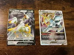 Pokemon TCG Arceus v Ultra Rare And Arceus VSTAR Metal Promo Cards - Image 1