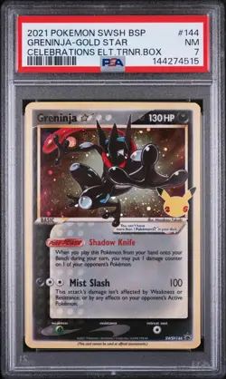 2021 POKEMON SWSH BLACK STAR PROMO #144 GRENINJA-GOLD STAR PSA 7 - Image 1