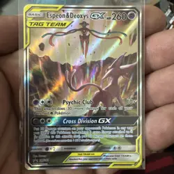 Pokemon TCG Espeon & Deoxys GX Tag Team SM240 Black Star Promo Full Art Holo lp - Image 1