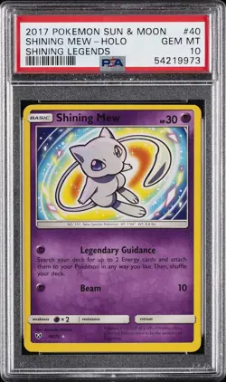 2017 POKEMON SUN & MOON SHINING LEGENDS #40 SHINING MEW-HOLO PSA 10 - Image 1