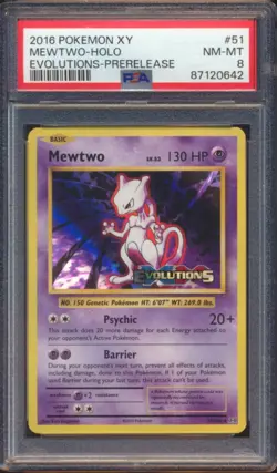 2016 POKEMON XY EVOLUTIONS MEWTWO #51 PRERELEASE PSA 8! - Image 1