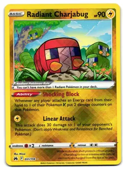 Radiant Charjabug 051/159 - 🌊 Crown Zenith Radiant Rare Pokemon TCG 🖤 - M/LP - Image 1