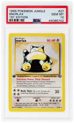 1999 Pokemon Jungle Snorlax 1st Edition #27 PSA 10 - Image 1